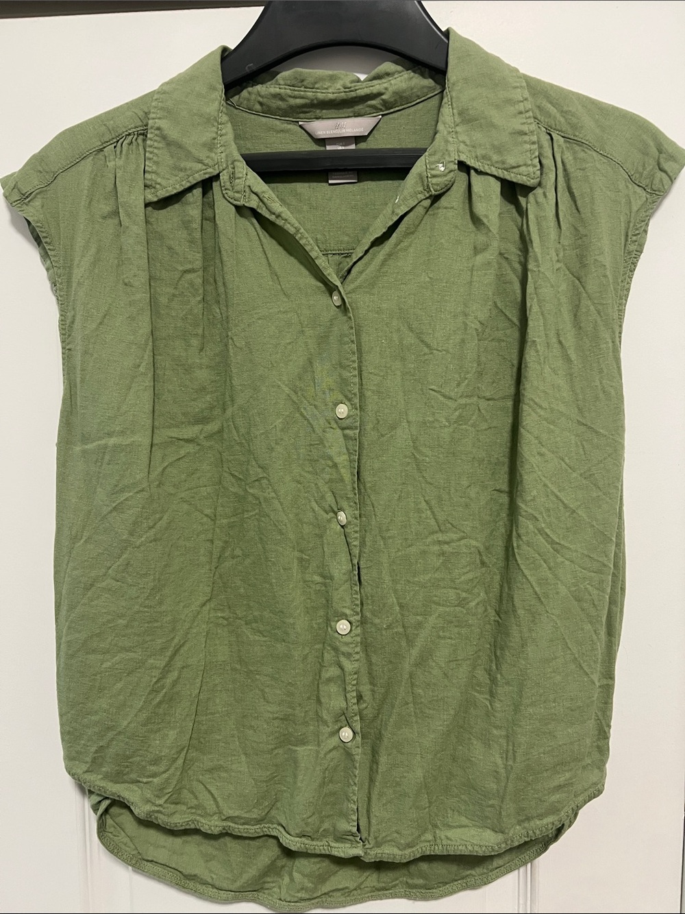 H&M Olive Green Button-Down Cap Sleeve Blouse
